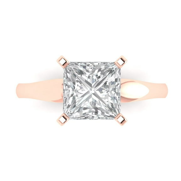 2.5 ctw Solitaire Anniversary Ring for Women | Princess Cut White Sapphire | Hyperallergenic Solid 18K Rose Gold