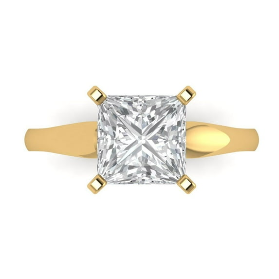 2.5 ct Princess Cut White Sapphire Solitaire Engagement Ring for Women in 18K Yellow Gold