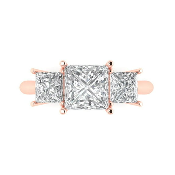 Clara Pucci 14K Rose Gold 2.5ct WhiteSapphire Three-Stone Ring for Women