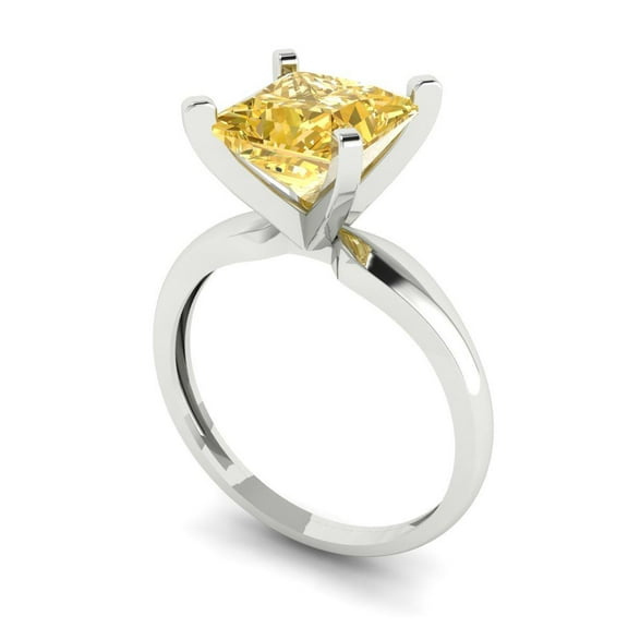 2.5 ct Princess Cut Yellow Moissanite Solitaire Engagement Ring for Women in 18K White Gold