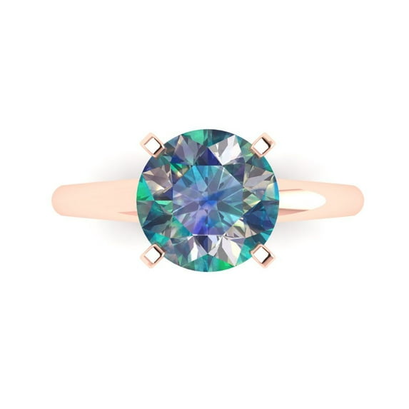 2.5 ct Round Cut Blue Moissanite Solitaire 14K Rose Gold Womens Engagement Ring