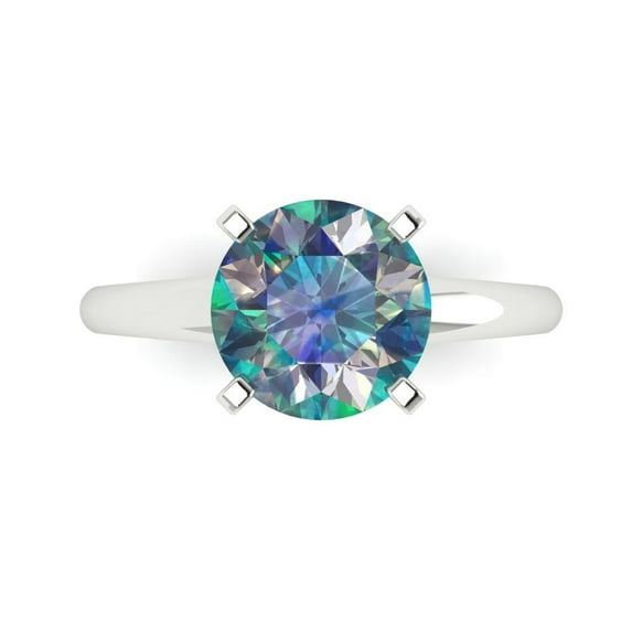 2.5 ct Round Cut Blue Moissanite Solitaire 18K White Gold Womens Engagement Ring