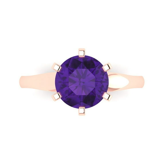 2.5 ctw Solitaire Anniversary Ring for Women | Round Cut Natural Amethyst | Hyperallergenic Solid 18K Rose Gold