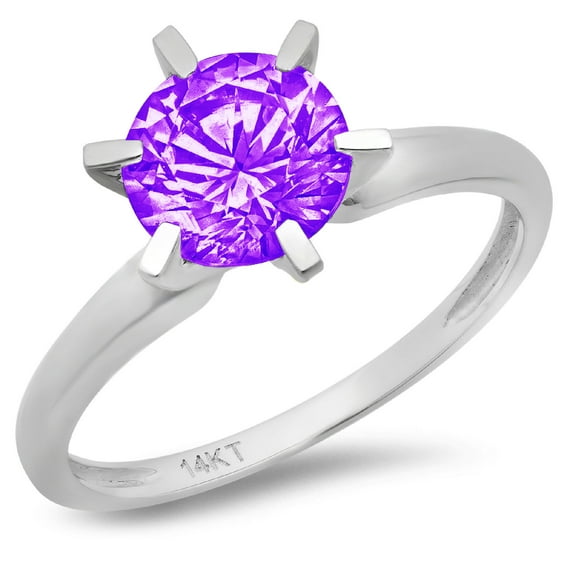 2.5 ct Round Cut Natural Amethyst Solitaire 18K White Gold Womens Engagement Ring