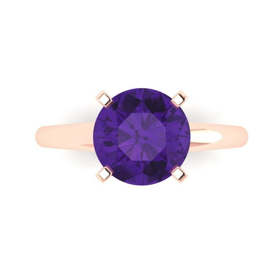 2.5 ct Round Cut Natural Amethyst Solitaire Engagement Ring for Women in 18K Rose Gold