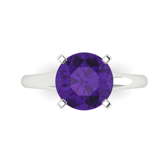 2.5 ct Round Cut Natural Amethyst Solitaire Engagement Ring for Women in 18K White Gold