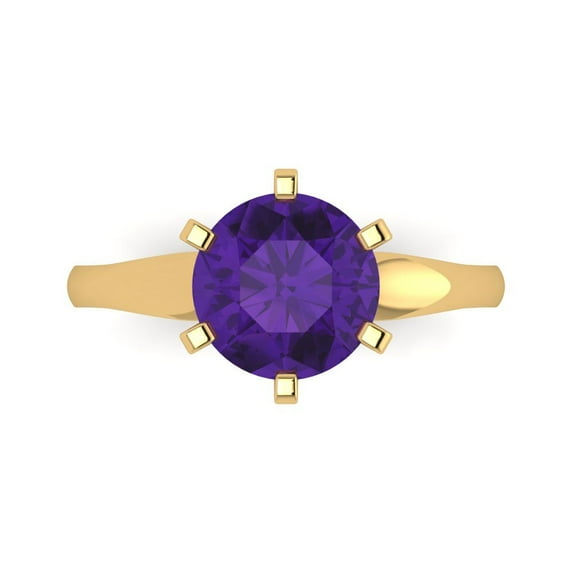 2.5 ct Round Cut Natural Amethyst Solitaire Engagement Ring for Women in 18K Yellow Gold
