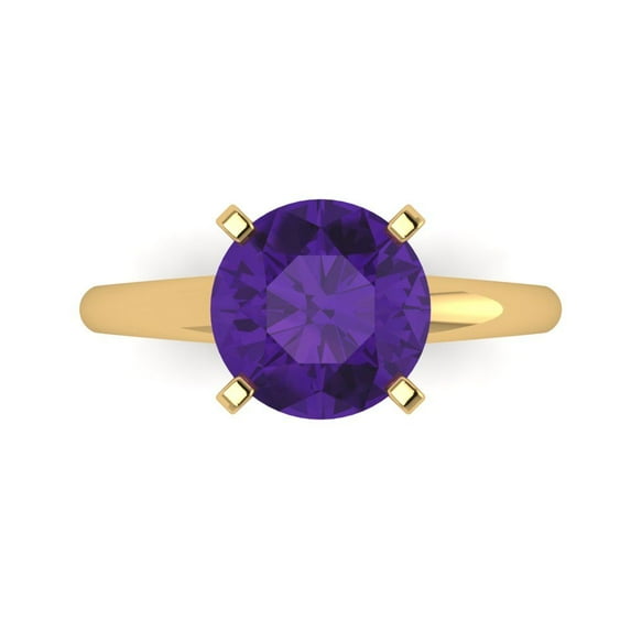 2.5 ct Round Cut Natural Amethyst Solitaire Engagement Ring for Women in 18K Yellow Gold