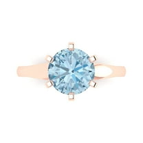 2.5 ct Round Cut Natural Aquamarine Solitaire 18K Rose Gold Womens Engagement Ring