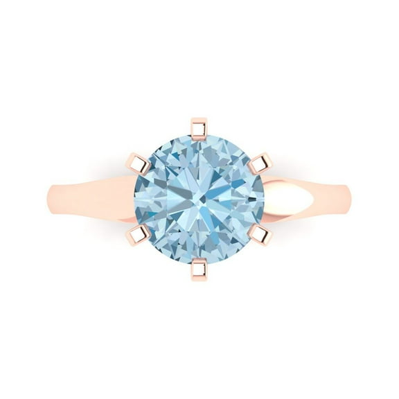 2.5 ct Round Cut Natural Aquamarine Solitaire Engagement Ring for Women in 14K Rose Gold