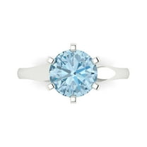 2.5 ct Round Cut Natural Aquamarine Solitaire Engagement Ring for Women in 14K White Gold