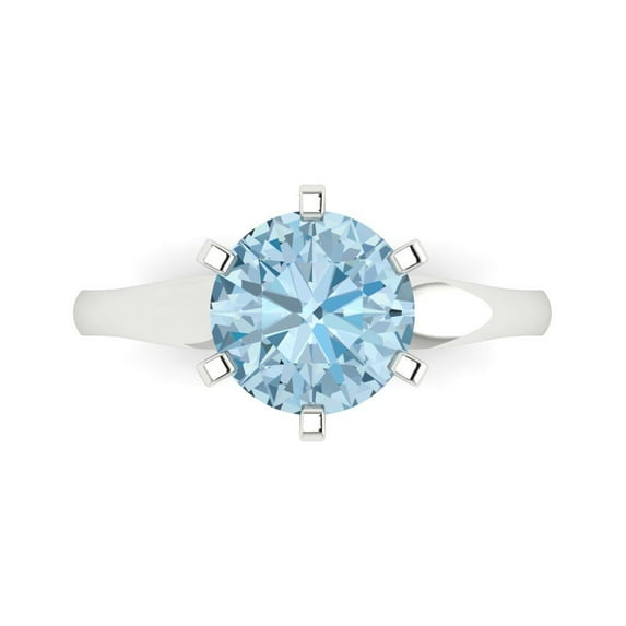 Clara Pucci 14K White Gold 2.5ct Aquamarine Solitaire Ring for Women