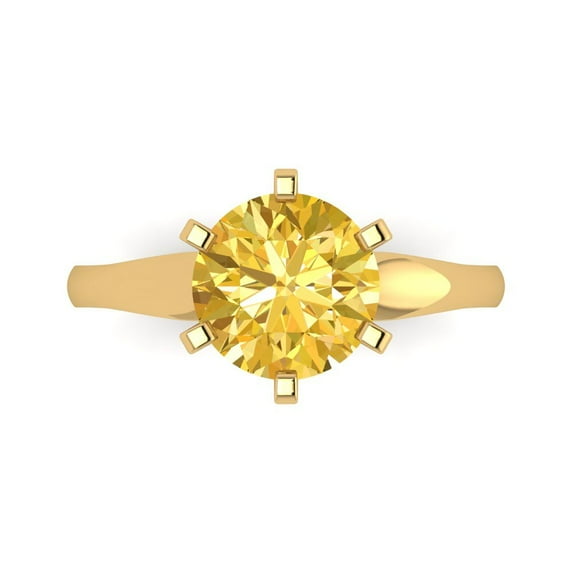 Clara Pucci 14K Yellow Gold Solid Gold Citrine Solitaire Anniversary Ring for Women - 2.5 cttw Round Cut