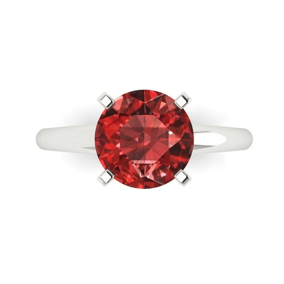 2.5 ct Round Cut Natural Garnet Solitaire 14K White Gold Womens Engagement Ring