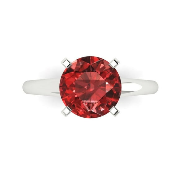 2.5 ct Round Cut Natural Garnet Solitaire 18K White Gold Womens Engagement Ring