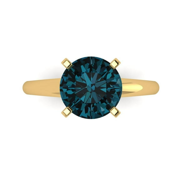 2.5 ctw Solitaire Anniversary Ring for Women | Round Cut Natural London Blue Topaz | Hyperallergenic Solid 18K Yellow Gold