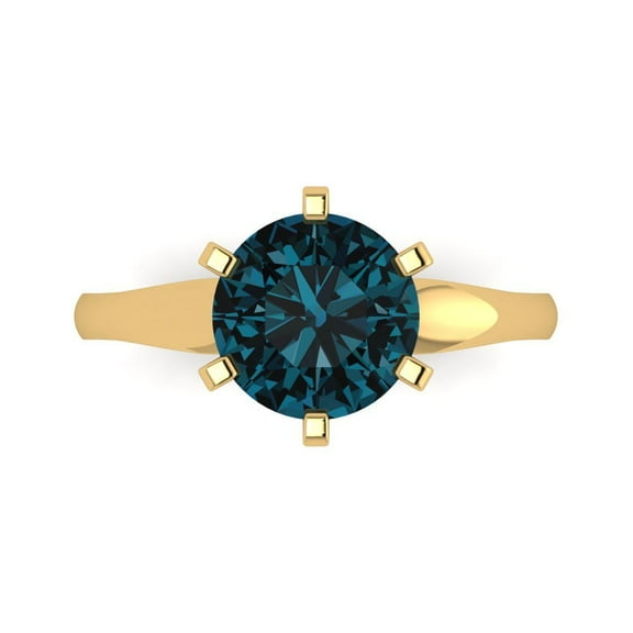 2.5 ct Round Cut Natural London Blue Topaz Solitaire Engagement Ring for Women in 14K Yellow Gold