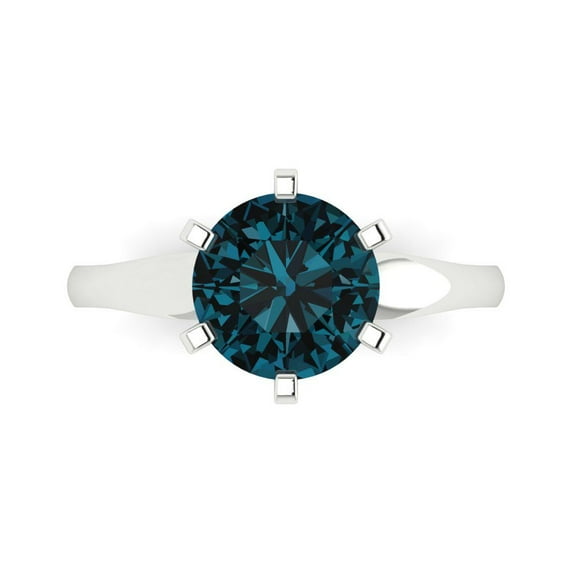 2.5 ct Round Cut Natural London Blue Topaz Solitaire Engagement Ring for Women in 18K White Gold
