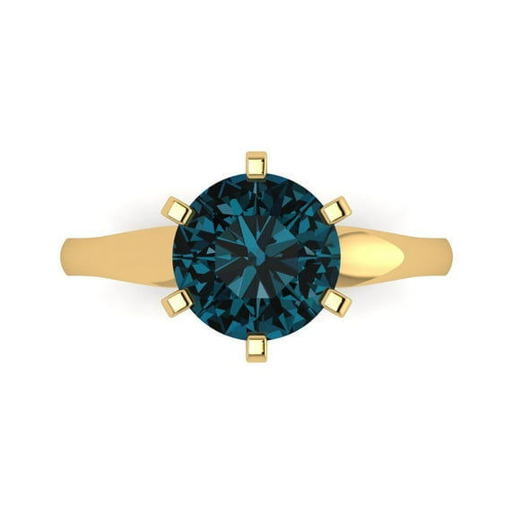 2.5 ct Round Cut Natural London Blue Topaz Solitaire Engagement Ring for Women in 18K Yellow Gold