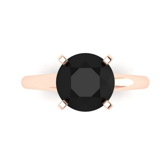 2.5 ctw Solitaire Anniversary Ring for Women | Round Cut Natural Onyx | Hyperallergenic Solid 14K Rose Gold