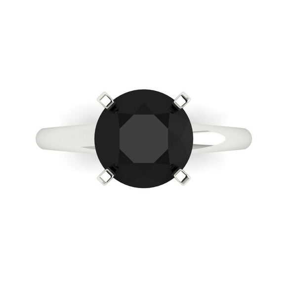 Clara Pucci 14K White Gold Solid Gold Onyx Solitaire Anniversary Ring for Women - 2.5 cttw Round Cut