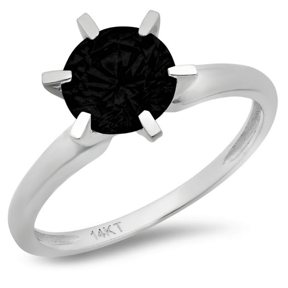 2.5 ct Round Cut Natural Onyx Solitaire 18K White Gold Womens Engagement Ring