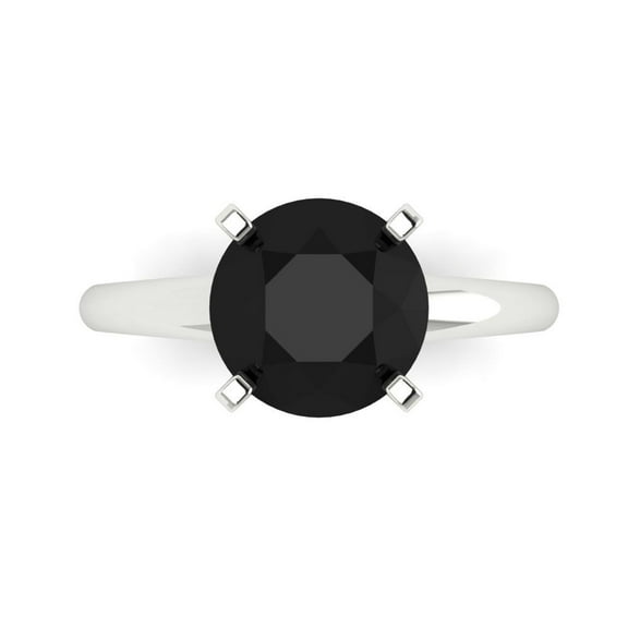 2.5 ct Round Cut Natural Onyx Solitaire Engagement Ring for Women in 14K White Gold