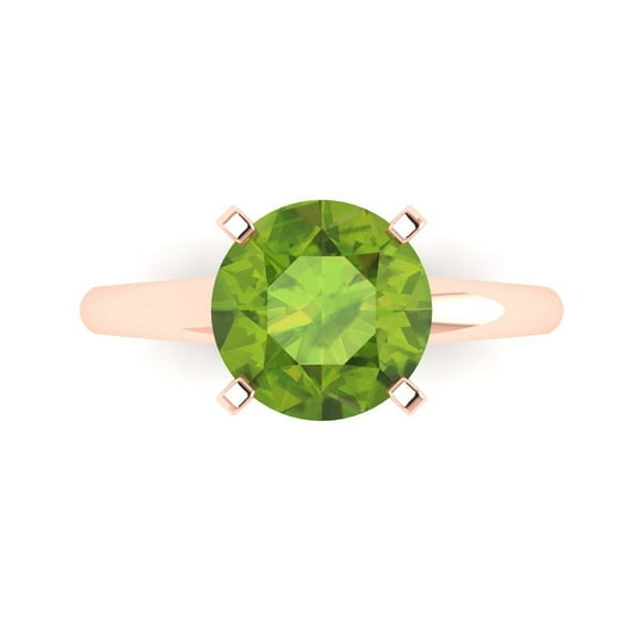 2.5 ct Round Cut Natural Peridot Solitaire 18K Rose Gold Womens Engagement Ring