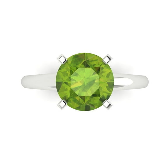 2.5 ct Round Cut Natural Peridot Solitaire Engagement Ring for Women in 18K White Gold