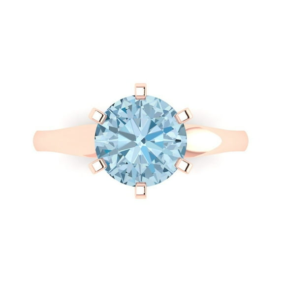 2.5 ct Round Cut Natural Swiss Blue Topaz Solitaire 18K Rose Gold Womens Engagement Ring