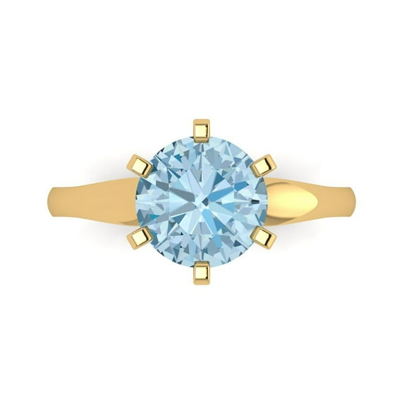 2.5 ct Round Cut Natural Swiss Blue Topaz Solitaire 18K Yellow Gold Womens Engagement Ring