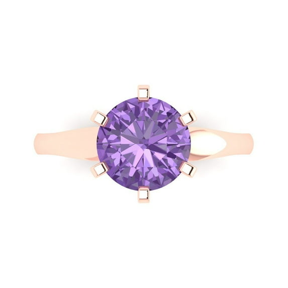 Clara Pucci 14K Rose Gold Solid Gold Alexandrite Solitaire Anniversary Ring for Women - 2.5 cttw Round Cut