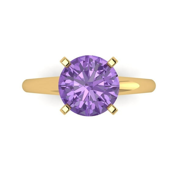 2.5 ctw Solitaire Anniversary Ring for Women | Round Cut Simulated Alexandrite | Hyperallergenic Solid 18K Yellow Gold