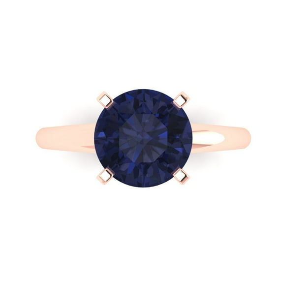 2.5 ct Round Cut Simulated Blue Sapphire Solitaire 18K Rose Gold Womens Engagement Ring