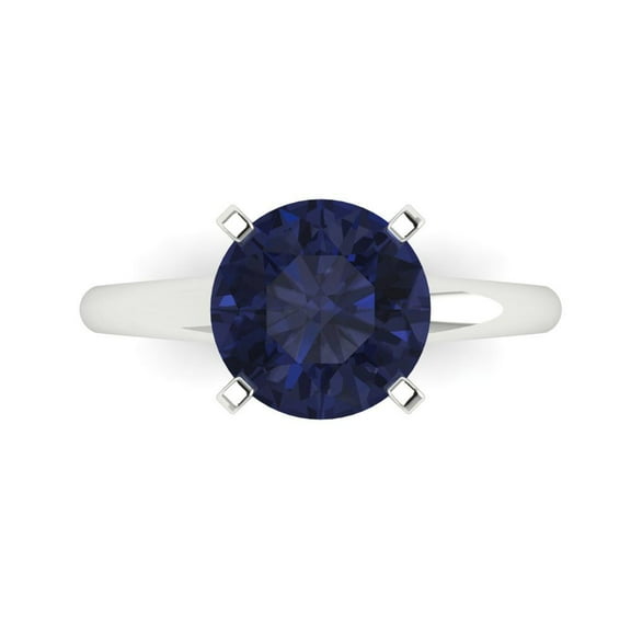 2.5 ct Round Cut Simulated Blue Sapphire Solitaire Engagement Ring for Women in 14K White Gold