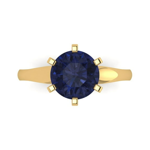 Clara Pucci 14K Yellow Gold 2.5ct BlueSapphire Solitaire Ring for Women