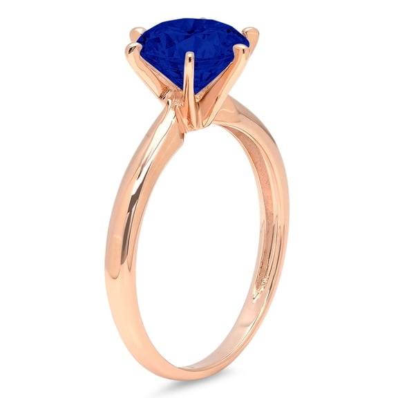2.5 ct Round Cut Simulated Blue Sapphire Solitaire Engagement Ring for Women in 18K Rose Gold
