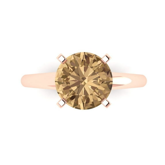 Clara Pucci 14K Rose Gold Solid Gold Champagne Solitaire Anniversary Ring for Women - 2.5 cttw Round Cut