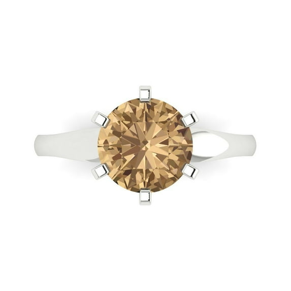 Clara Pucci 14K White Gold Solid Gold Champagne Solitaire Anniversary Ring for Women - 2.5 cttw Round Cut
