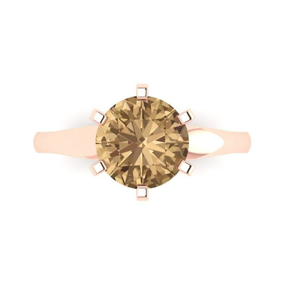 Clara Pucci 14K Rose Gold 2.5ct Champagne Solitaire Ring for Women