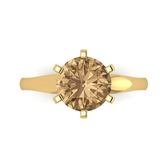 Clara Pucci 14K Yellow Gold 2.5ct Champagne Solitaire Ring for Women