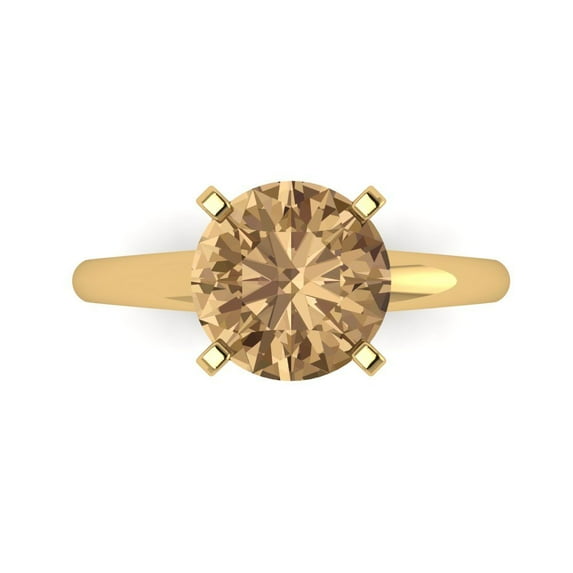 Clara Pucci 14K Yellow Gold 2.5ct Champagne Solitaire Ring for Women