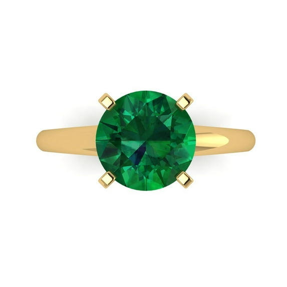 Clara Pucci 14K Yellow Gold 2.5ct Emerald Solitaire Ring for Women