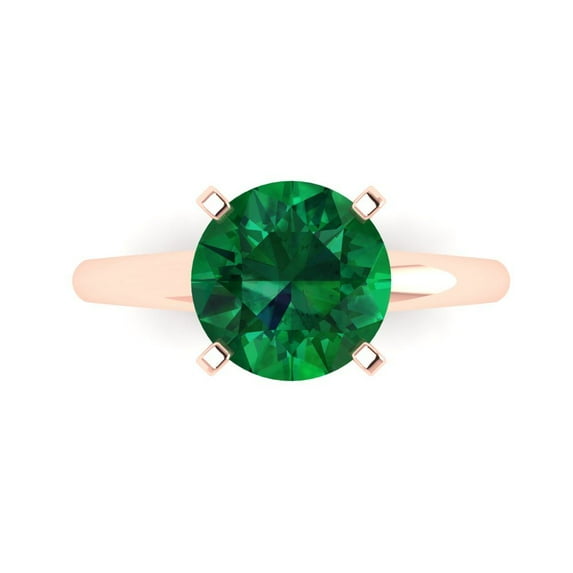 2.5 ct Round Cut Simulated Emerald Solitaire Engagement Ring for Women in 18K Rose Gold