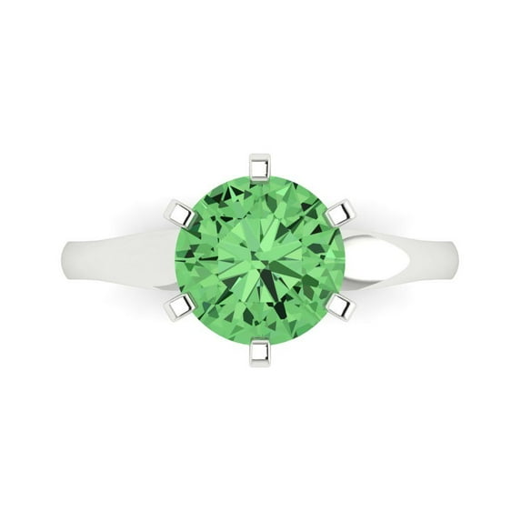 Clara Pucci 14K White Gold Solid Gold Green Solitaire Anniversary Ring for Women - 2.5 cttw Round Cut