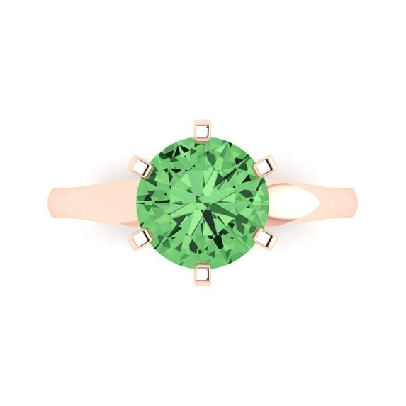 Clara Pucci 14K Rose Gold 2.5ct Green Solitaire Ring for Women