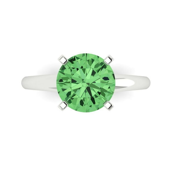 Clara Pucci 14K White Gold 2.5ct Green Solitaire Ring for Women