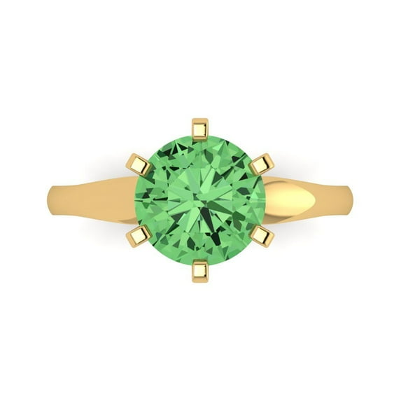 Clara Pucci 14K Yellow Gold 2.5ct Green Solitaire Ring for Women