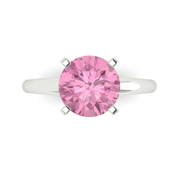 Clara Pucci 14K White Gold Solid Gold Pink Solitaire Anniversary Ring for Women - 2.5 cttw Round Cut