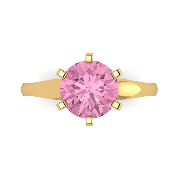 Clara Pucci 14K Yellow Gold Solid Gold Pink Solitaire Anniversary Ring for Women - 2.5 cttw Round Cut